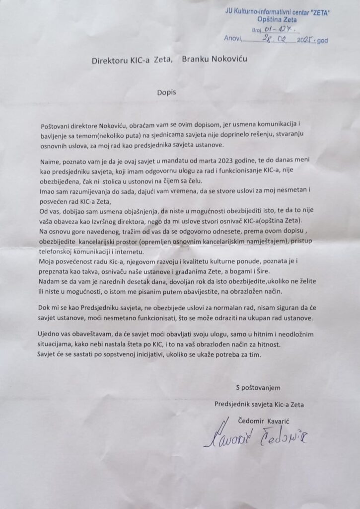 Čedomir kavarić dopis savjet kic-a zeta